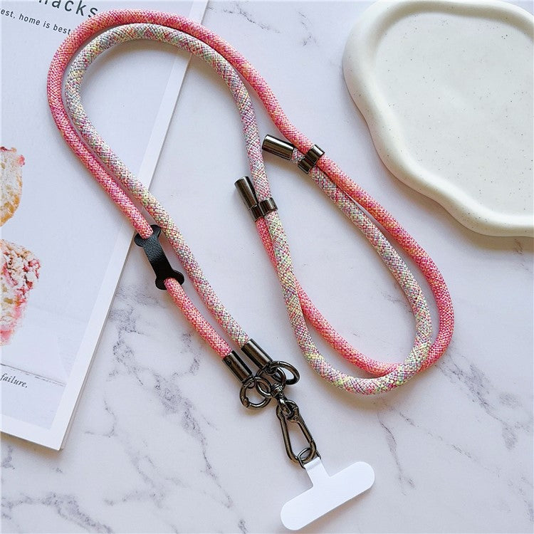 8mm Thick Phone Lanyard Adjustable Nylon Crossbody Strap with Tether Tab, Total Length: 140cm - Pink+Yellow Rainbow