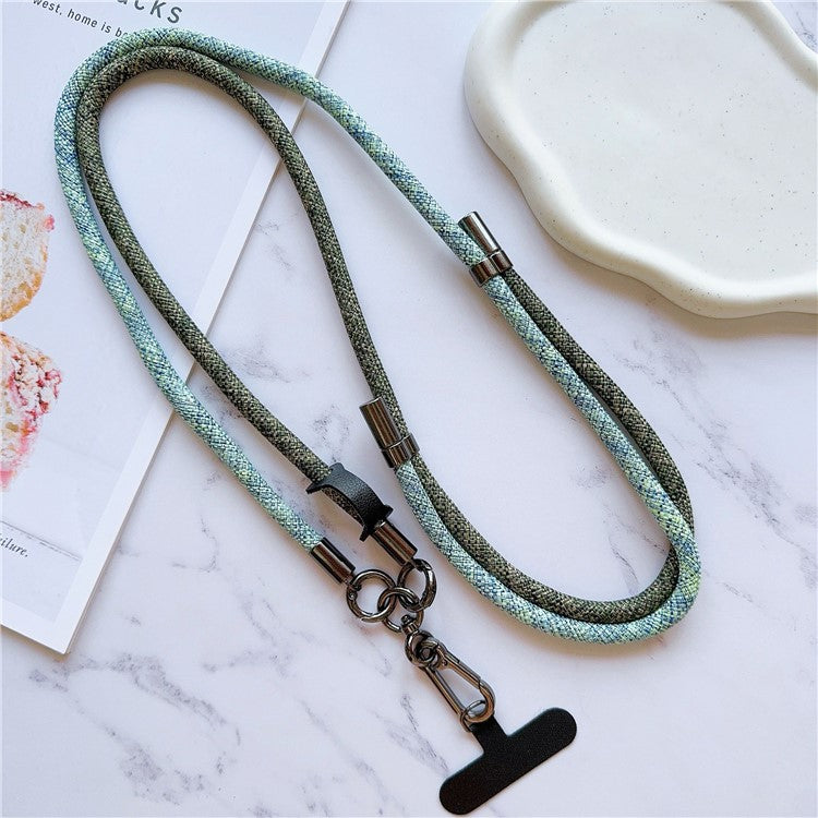 8mm Thick Phone Lanyard Adjustable Nylon Crossbody Strap with Tether Tab, Total Length: 140cm - Green+Army Green