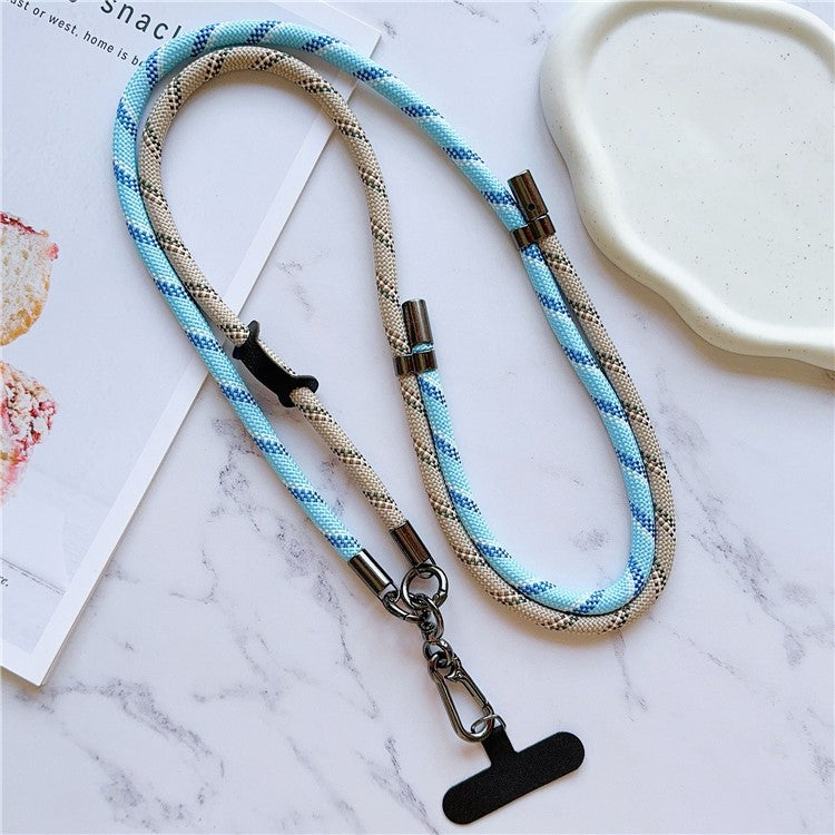 8mm Thick Phone Lanyard Adjustable Nylon Crossbody Strap with Tether Tab, Total Length: 140cm - Blue+Grey