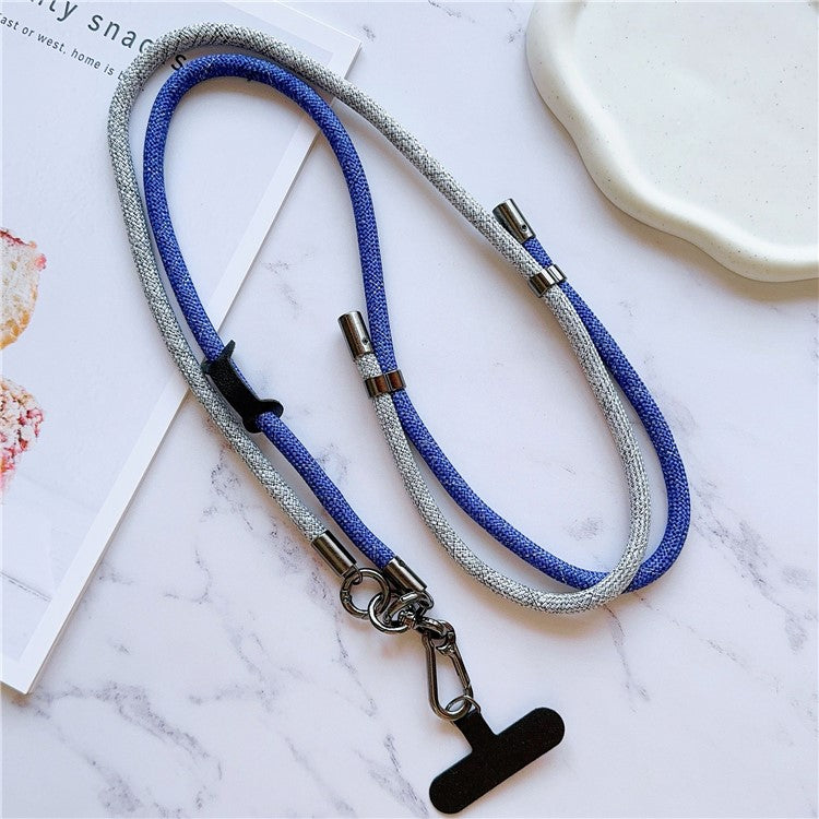 8mm Thick Phone Lanyard Adjustable Nylon Crossbody Strap with Tether Tab, Total Length: 140cm - Grey+Dark Blue