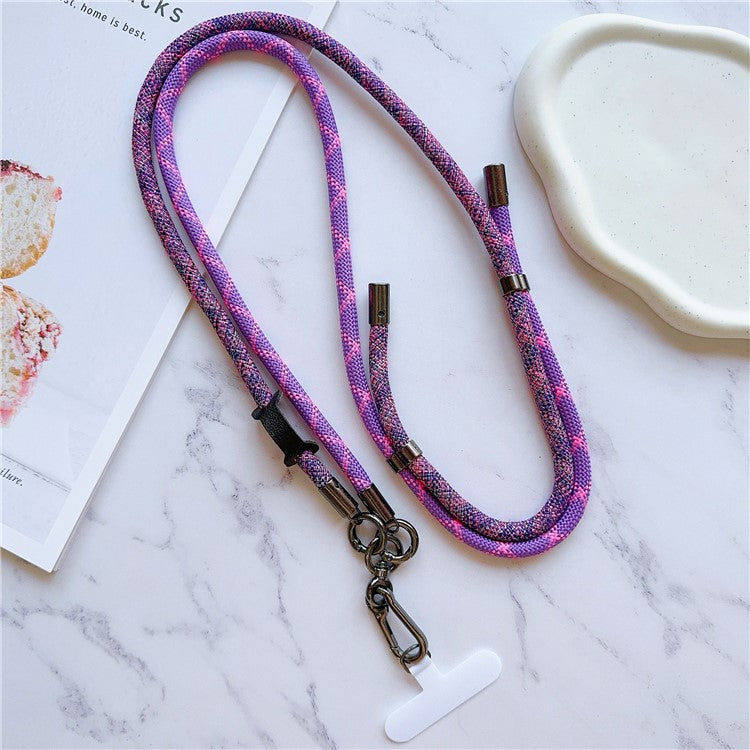 8mm Thick Phone Lanyard Adjustable Nylon Crossbody Strap with Tether Tab, Total Length: 140cm - Dark Purple+Rose