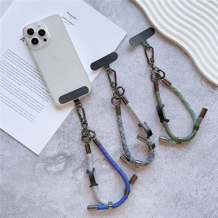 8mm Thick Phone Wrist Strap 34cm Adjustable Nylon Hand Strap with Tether Tab - Grey+Blue