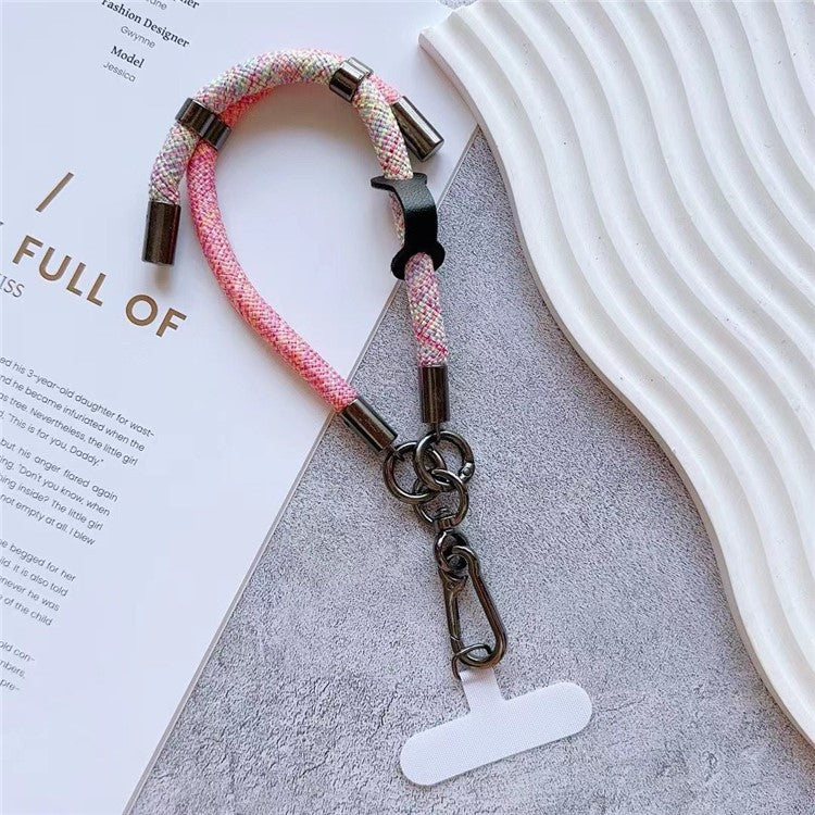 8mm Thick Phone Wrist Strap 34cm Adjustable Nylon Hand Strap with Tether Tab - Pink+Colorful