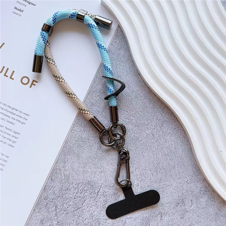 8mm Thick Phone Wrist Strap 34cm Adjustable Nylon Hand Strap with Tether Tab - Khaki+Blue