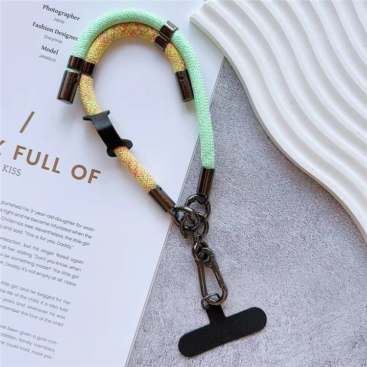 8mm Thick Phone Wrist Strap 34cm Adjustable Nylon Hand Strap with Tether Tab - Colorful Yellow+Cyan