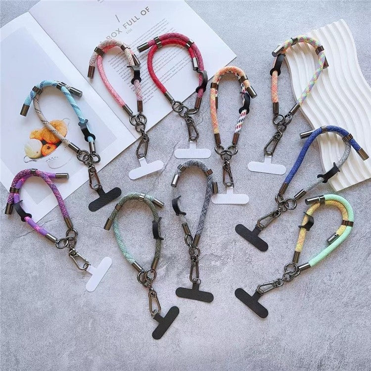 8mm Thick Phone Wrist Strap 34cm Adjustable Nylon Hand Strap with Tether Tab - Colorful Yellow+Cyan