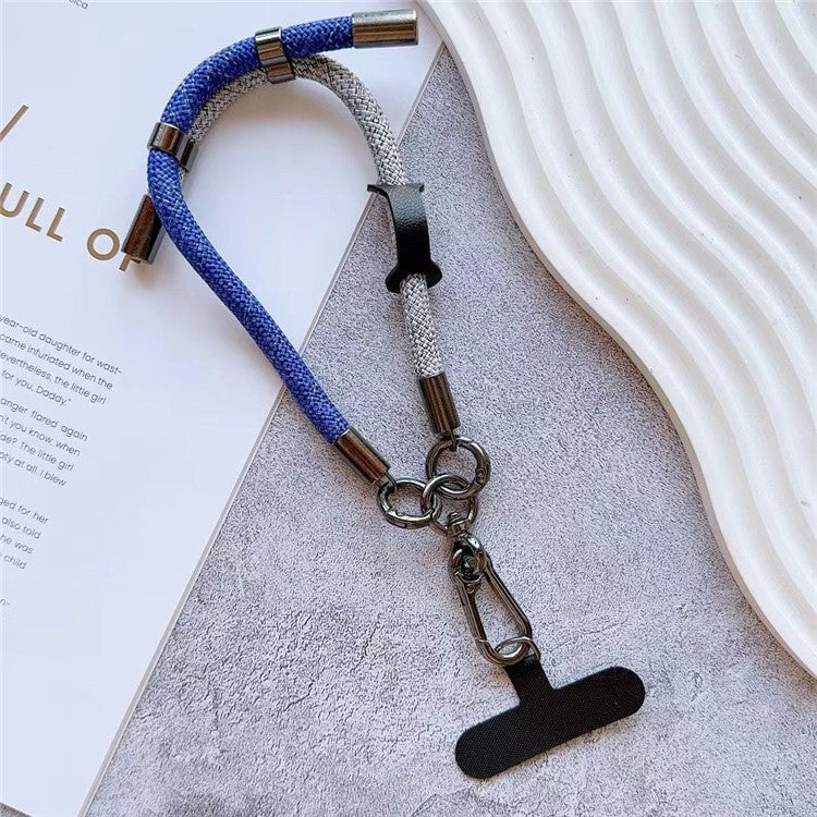 8mm Thick Phone Wrist Strap 34cm Adjustable Nylon Hand Strap with Tether Tab - Blue+Light Grey