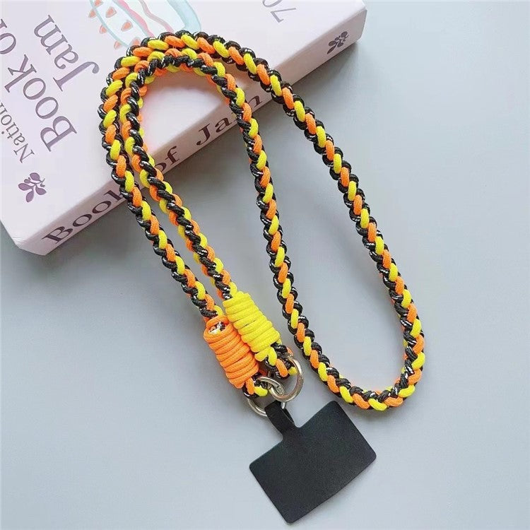 Crossbody Phone Lanyard 120cm Anti Theft  Nylon Braided Phone Strap with Tether Tab - Black+Orange+Yellow