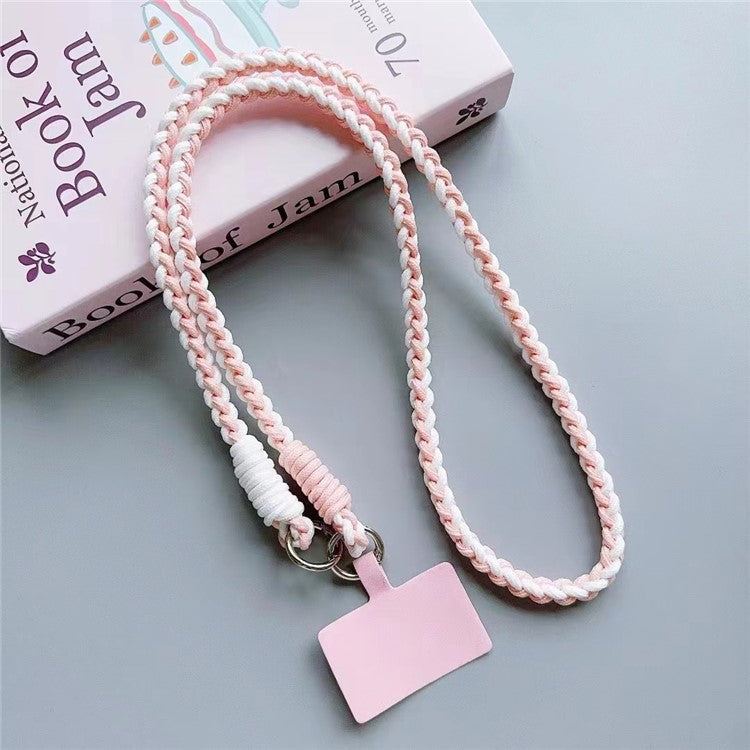 Crossbody Phone Lanyard 120cm Anti Theft  Nylon Braided Phone Strap with Tether Tab - White+Pink