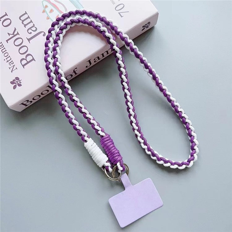 Crossbody Phone Lanyard 120cm Anti Theft  Nylon Braided Phone Strap with Tether Tab - White+Purple