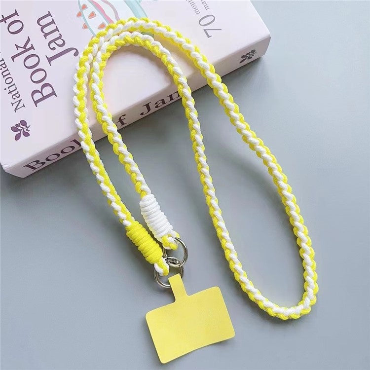 Crossbody Phone Lanyard 120cm Anti Theft  Nylon Braided Phone Strap with Tether Tab - White+Yellow