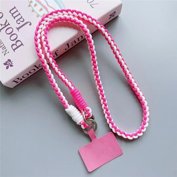 Crossbody Phone Lanyard 120cm Anti Theft  Nylon Braided Phone Strap with Tether Tab - White+Rose