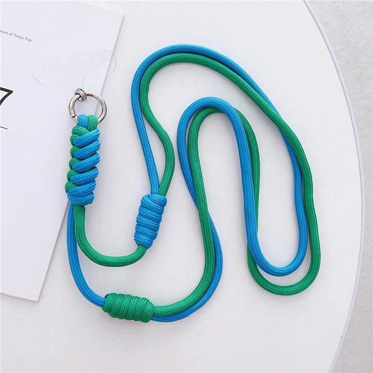 Crossbody Phone Lanyard 160cm Adjustable Dual-Color Phone Charm Nylon Lanyard with Tether Tab - Cyan Blue+Green