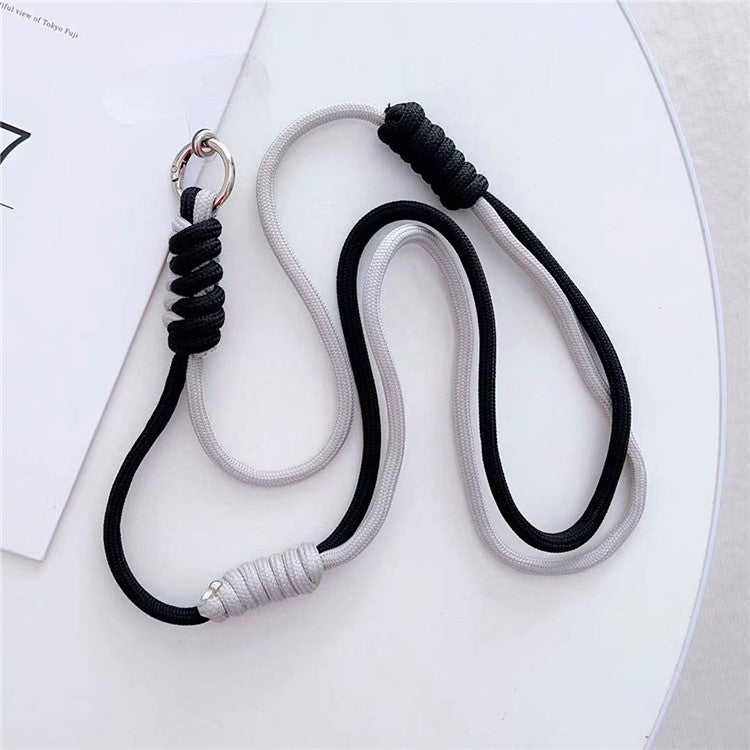 Crossbody Phone Lanyard 160cm Adjustable Dual-Color Phone Charm Nylon Lanyard with Tether Tab - Black+Grey