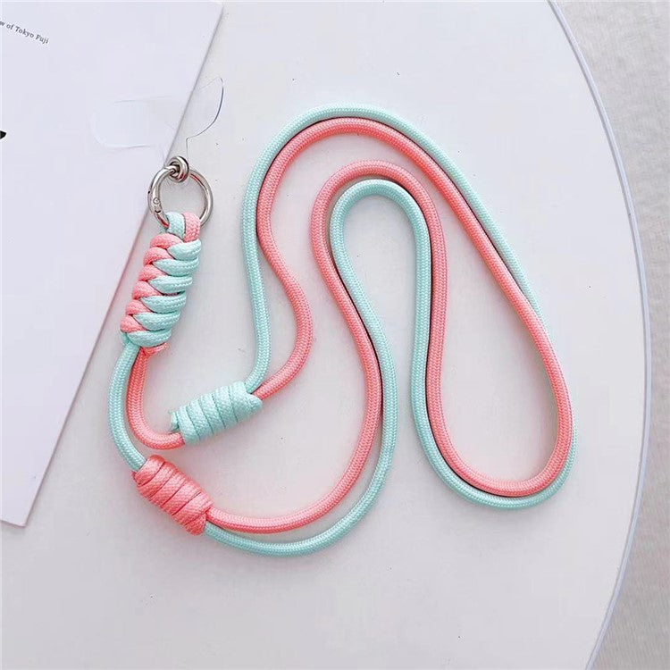 Crossbody Phone Lanyard 160cm Adjustable Dual-Color Phone Charm Nylon Lanyard with Tether Tab - Light Cyan+Deep Pink