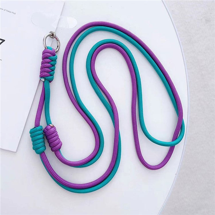 Crossbody Phone Lanyard 160cm Adjustable Dual-Color Phone Charm Nylon Lanyard with Tether Tab - Purple+Cyan Blue