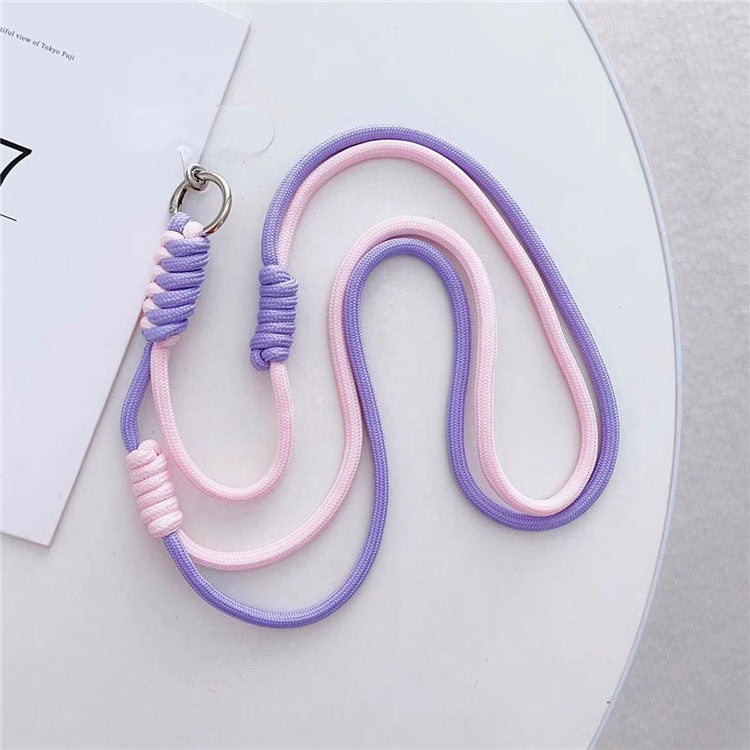 Crossbody Phone Lanyard 160cm Adjustable Dual-Color Phone Charm Nylon Lanyard with Tether Tab - Purple+Pink