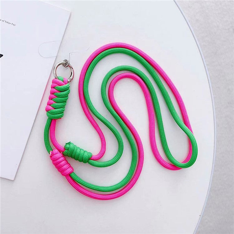 Crossbody Phone Lanyard 160cm Adjustable Dual-Color Phone Charm Nylon Lanyard with Tether Tab - Rose+Green