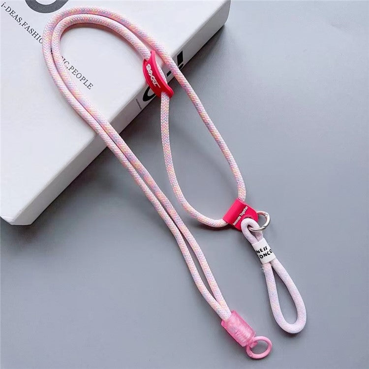 Nylon Phone Lanyard 120cm Crossbody Phone Strap 2-in-1 Short Lanyard with Tether Tab - Colorful Pink