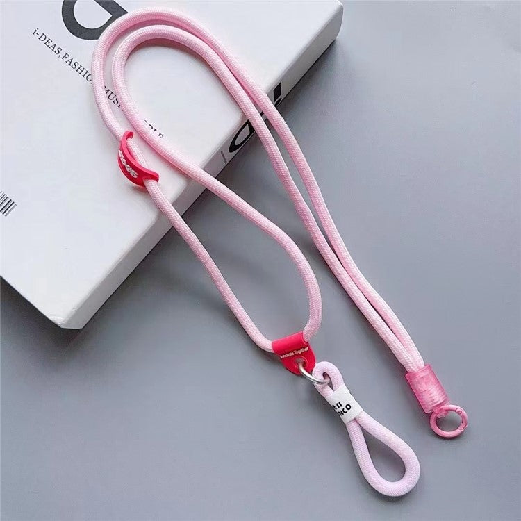 Nylon Phone Lanyard 120cm Crossbody Phone Strap 2-in-1 Short Lanyard with Tether Tab - Pink