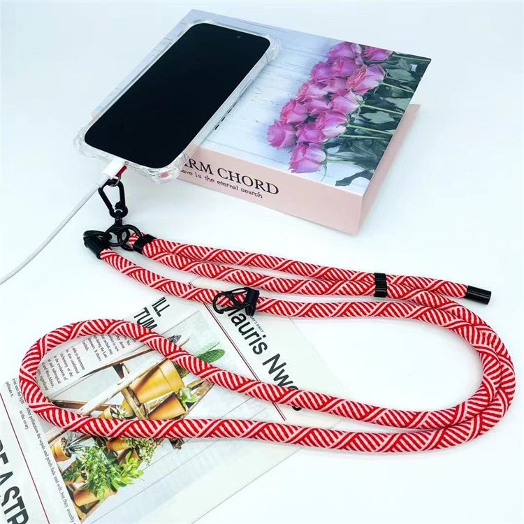 8mm Thick Phone Lanyard Crossbody Adjustable Strap Twill Pattern with Tether Tab, Total Length: 120cm - Red+Orange