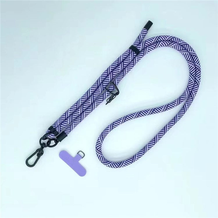 8mm Thick Phone Lanyard Crossbody Adjustable Strap Twill Pattern with Tether Tab, Total Length: 120cm - Blue+White