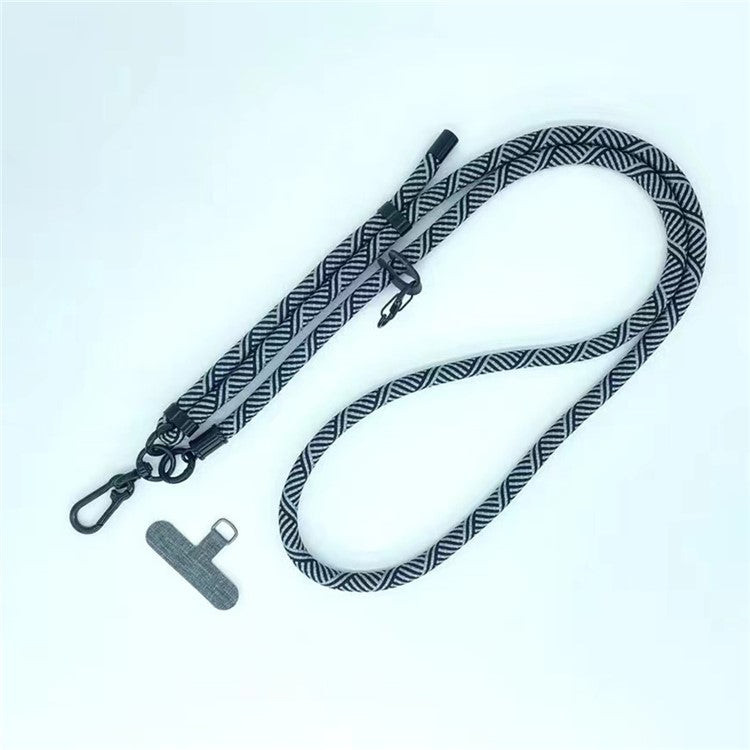 8mm Thick Phone Lanyard Crossbody Adjustable Strap Twill Pattern with Tether Tab, Total Length: 120cm - Black+White