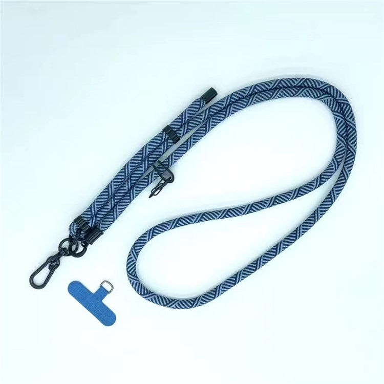 8mm Thick Phone Lanyard Crossbody Adjustable Strap Twill Pattern with Tether Tab, Total Length: 120cm - Blue