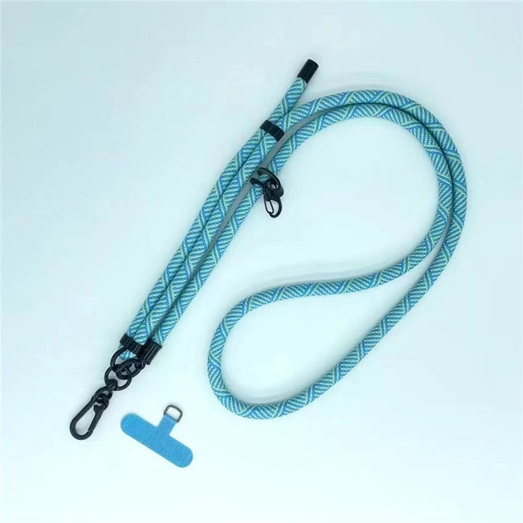 8mm Thick Phone Lanyard Crossbody Adjustable Strap Twill Pattern with Tether Tab, Total Length: 120cm - Blue+Green