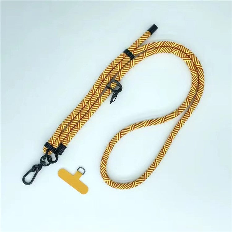 8mm Thick Phone Lanyard Crossbody Adjustable Strap Twill Pattern with Tether Tab, Total Length: 120cm - Yellow+Coffee