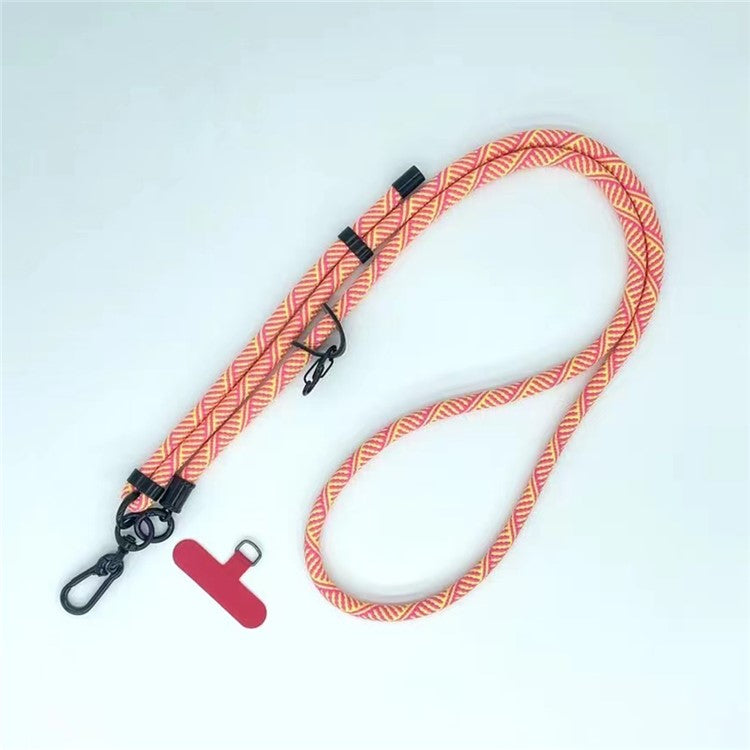 8mm Thick Phone Lanyard Crossbody Adjustable Strap Twill Pattern with Tether Tab, Total Length: 120cm - Pink+Yellow