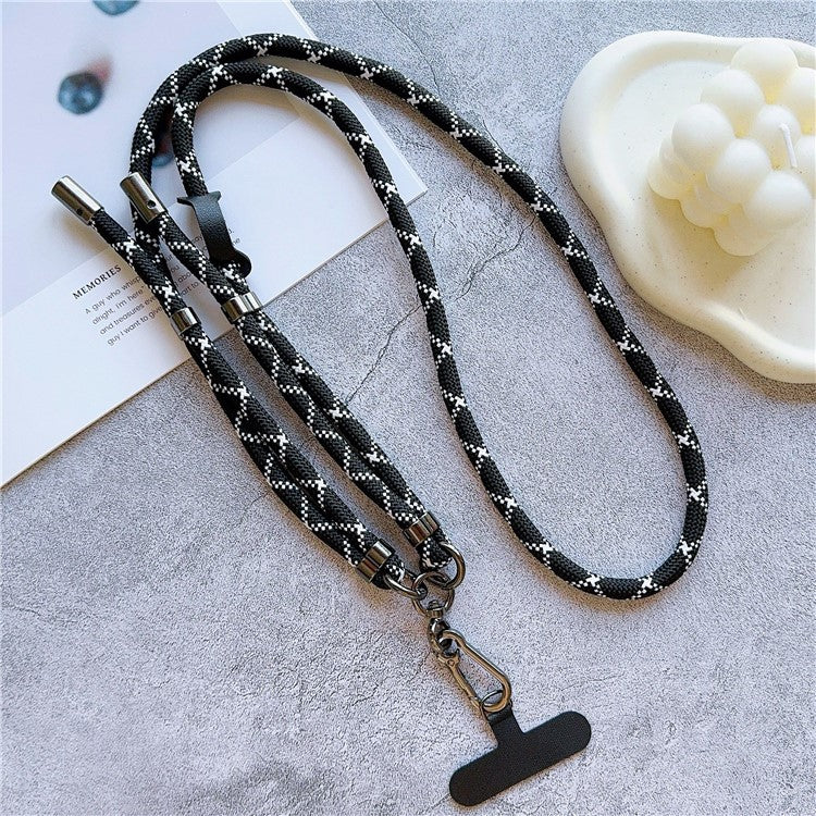 8mm Thick Adjustable Phone Lanyard Twill Pattern Neck Strap with Tether Tab, Total Length: 140cm - Black+White Strip