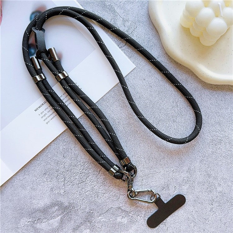 8mm Thick Adjustable Phone Lanyard Twill Pattern Neck Strap with Tether Tab, Total Length: 140cm - Black