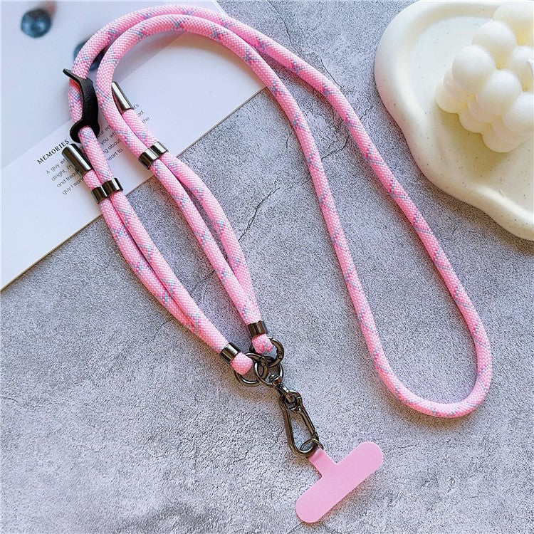 8mm Thick Adjustable Phone Lanyard Twill Pattern Neck Strap with Tether Tab, Total Length: 140cm - Pink