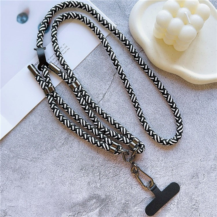 8mm Thick Adjustable Phone Lanyard Twill Pattern Neck Strap with Tether Tab, Total Length: 140cm - Black+White