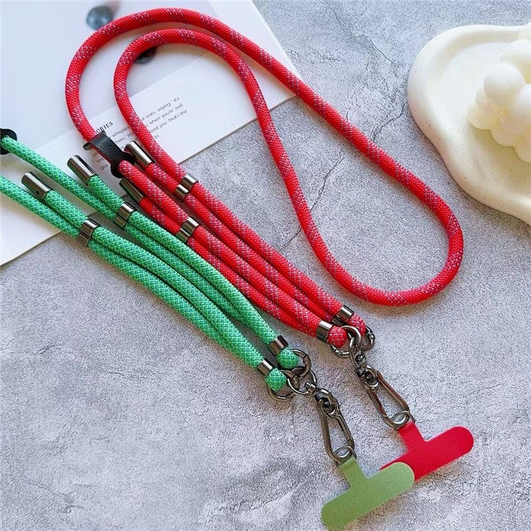 8mm Thick Adjustable Phone Lanyard Twill Pattern Neck Strap with Tether Tab, Total Length: 140cm - Green