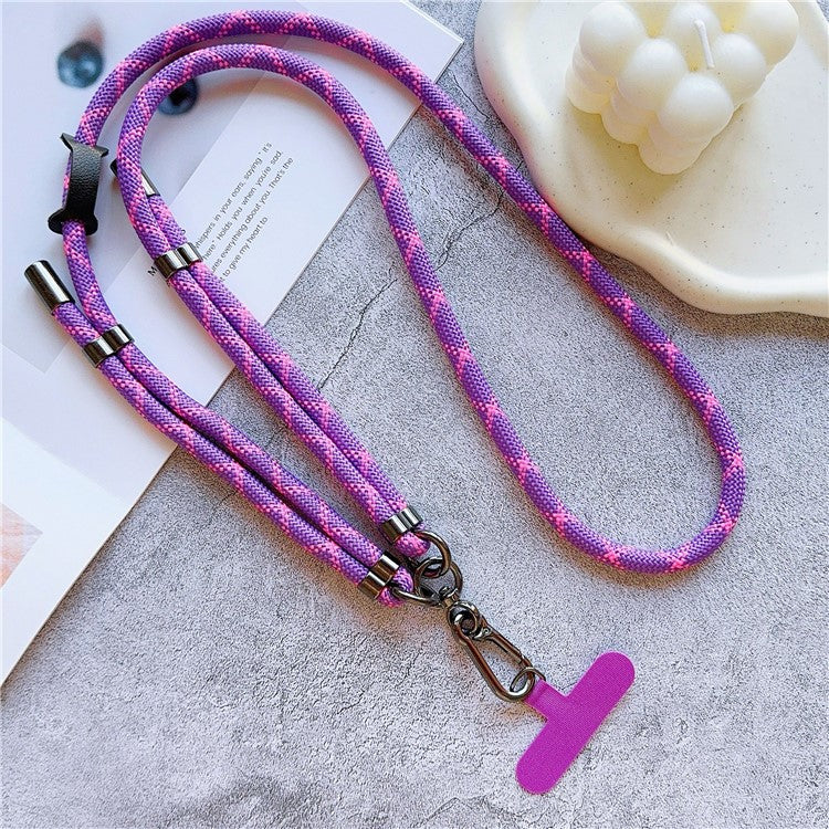 8mm Thick Adjustable Phone Lanyard Twill Pattern Neck Strap with Tether Tab, Total Length: 140cm - Purple