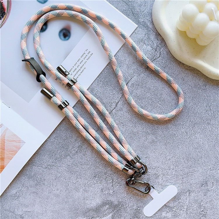 8mm Thick Adjustable Phone Lanyard Twill Pattern Neck Strap with Tether Tab, Total Length: 140cm - Pink+Grey