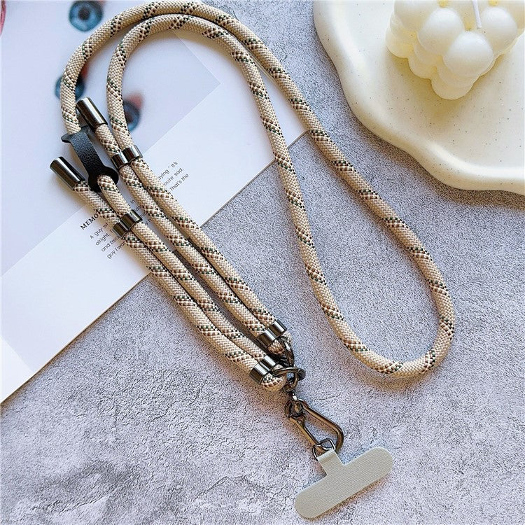 8mm Thick Adjustable Phone Lanyard Twill Pattern Neck Strap with Tether Tab, Total Length: 140cm - Coffee