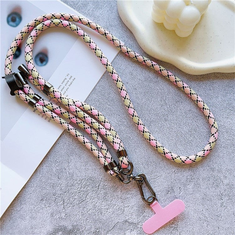 8mm Thick Adjustable Phone Lanyard Twill Pattern Neck Strap with Tether Tab, Total Length: 140cm - Pink+Green