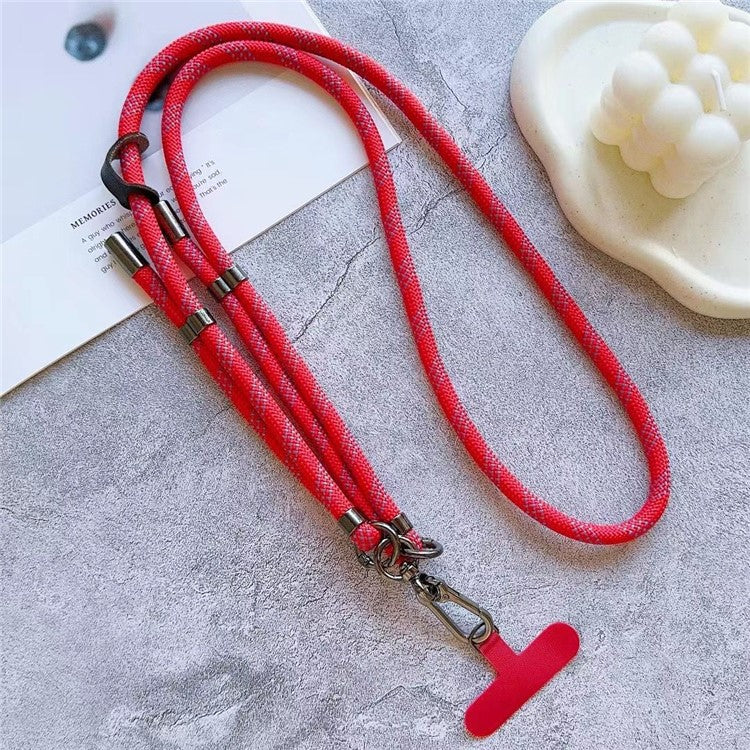 8mm Thick Adjustable Phone Lanyard Twill Pattern Neck Strap with Tether Tab, Total Length: 140cm - Red