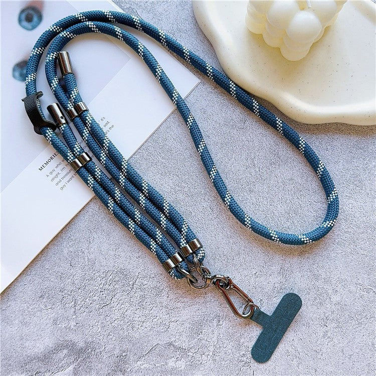 8mm Thick Adjustable Phone Lanyard Twill Pattern Neck Strap with Tether Tab, Total Length: 140cm - Dark Blue