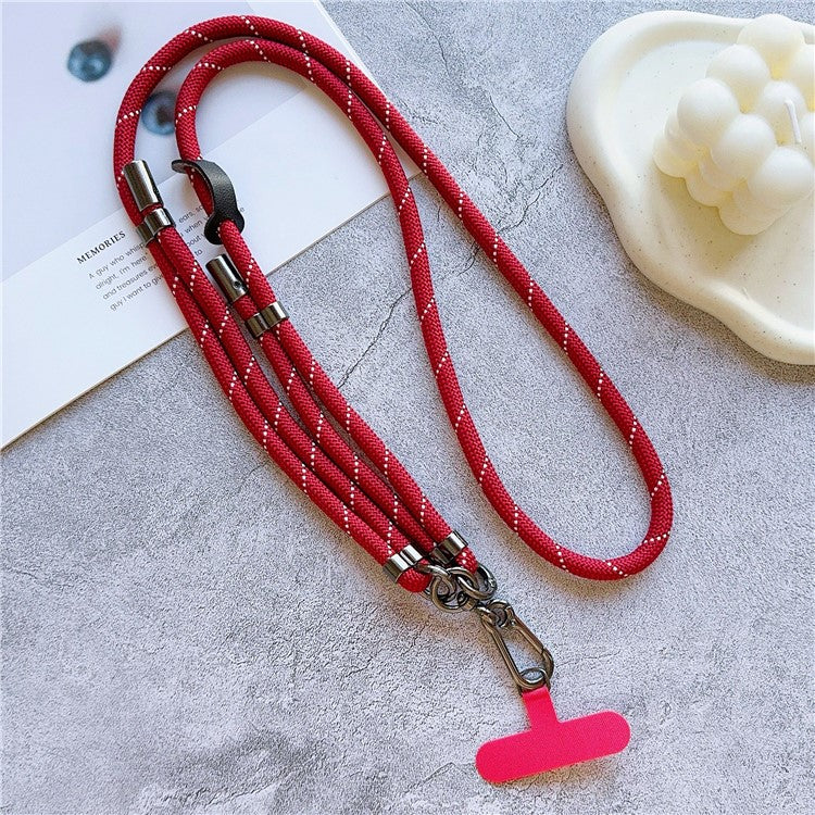 8mm Thick Adjustable Phone Lanyard Twill Pattern Neck Strap with Tether Tab, Total Length: 140cm - Wine Red