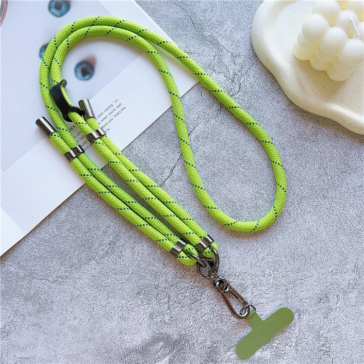 8mm Thick Adjustable Phone Lanyard Twill Pattern Neck Strap with Tether Tab, Total Length: 140cm - Fluorescent Green