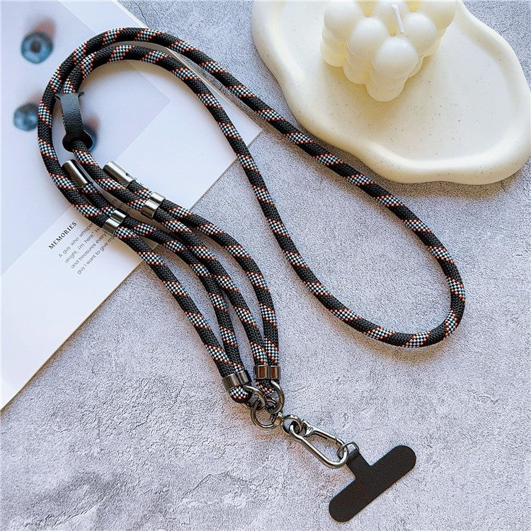 8mm Thick Adjustable Phone Lanyard Twill Pattern Neck Strap with Tether Tab, Total Length: 140cm - Black Strip