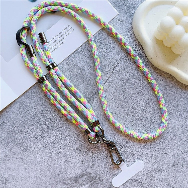 8mm Thick Adjustable Phone Lanyard Twill Pattern Neck Strap with Tether Tab, Total Length: 140cm - Colorful