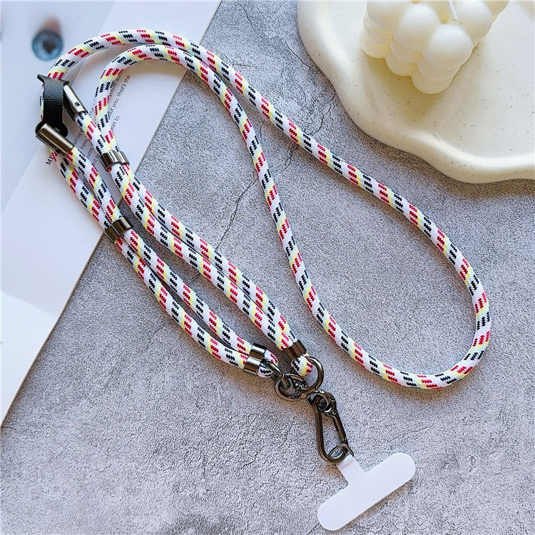 8mm Thick Adjustable Phone Lanyard Twill Pattern Neck Strap with Tether Tab, Total Length: 140cm - Colorful White