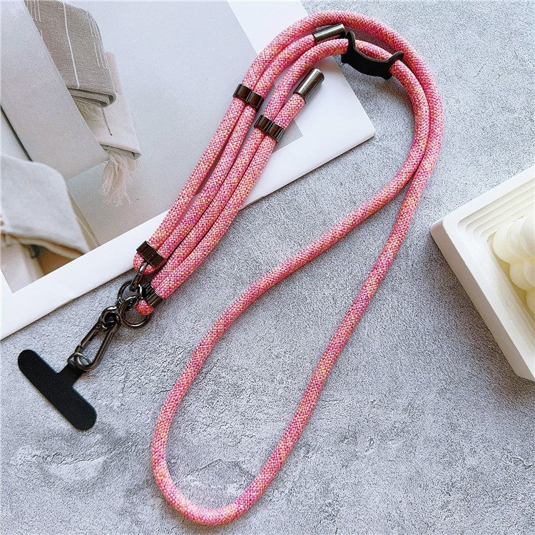 8mm Thick Phone Lanyard Adjustable Crossbody Rope Charm with Tether Tab, Total Length: 140cm - Pink