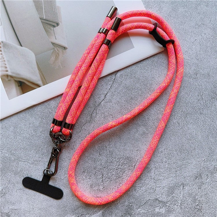 8mm Thick Phone Lanyard Adjustable Crossbody Rope Charm with Tether Tab, Total Length: 140cm - Fluorescent Pink