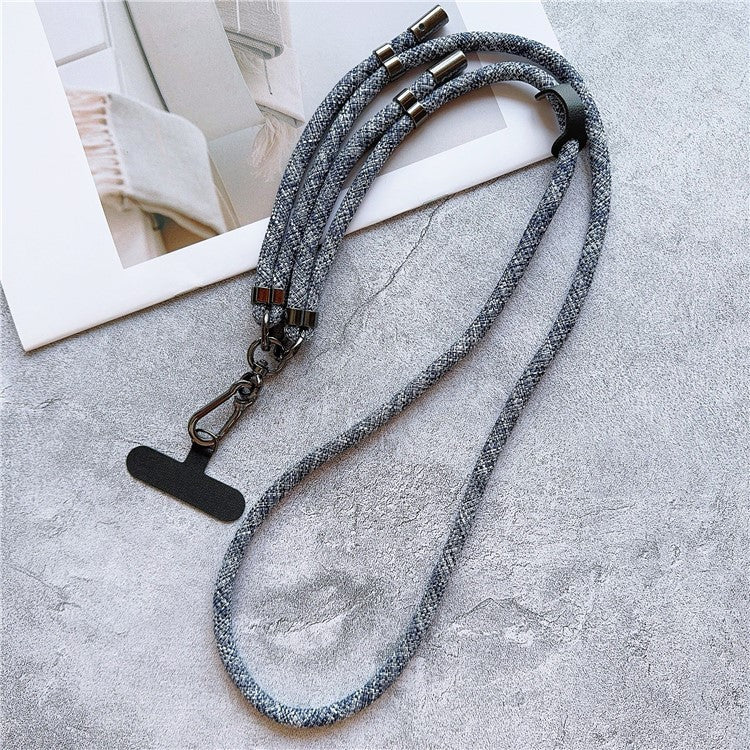 8mm Thick Phone Lanyard Adjustable Crossbody Rope Charm with Tether Tab, Total Length: 140cm - Grey Blue